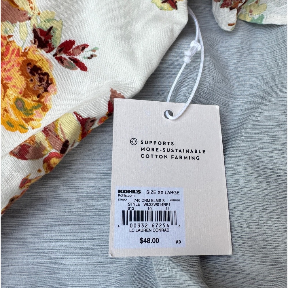 LC Lauren Conrad Ruffle Front Faux Wrap Tie Waist Top Sz XXL NWT Floral Blouse - Picture 6 of 9